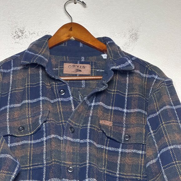 Orvis Button Up Casual Shirt Men L Plaid Blue Lumberjack Gorp Winter Fall Tough - Picture 9 of 14